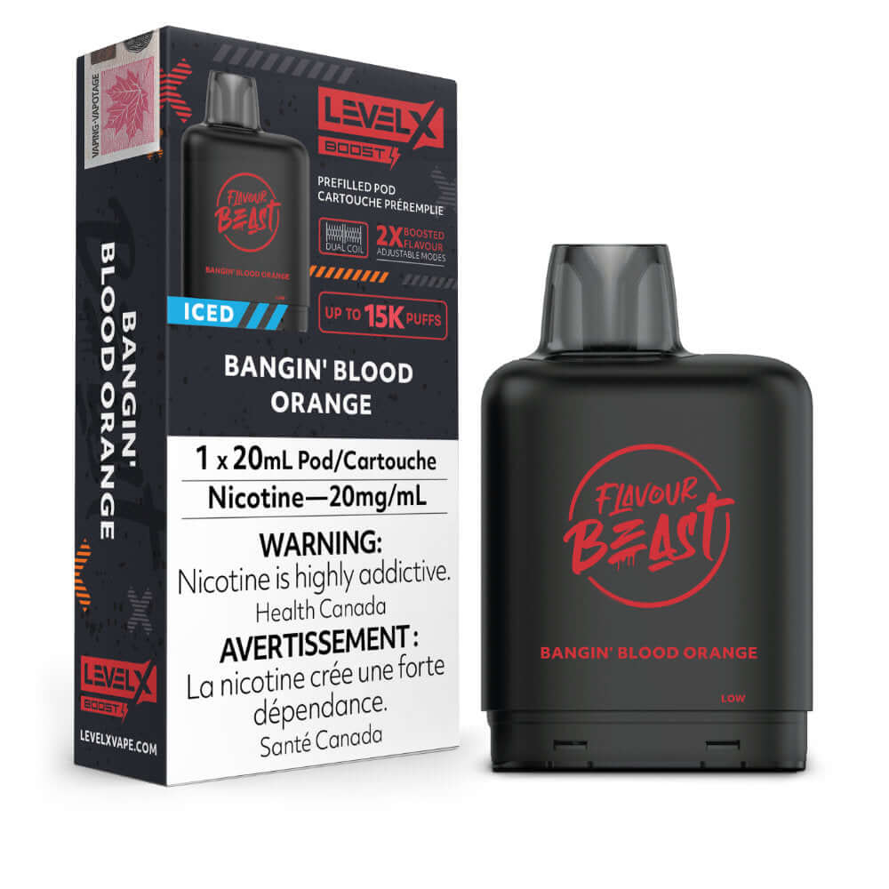 Flavour Beast Boost Vape Pods - Bangin' Blood Orange Iced - Level X Flavour Beast Boost Pod 20mL 6PC