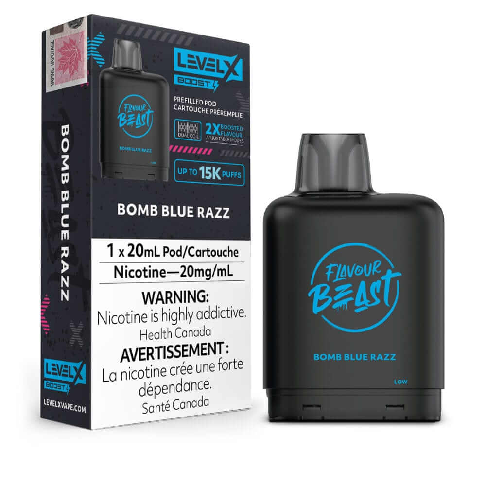 Flavour Beast Boost Vape Pods - Bomb Blue Razz - Level X Flavour Beast Boost Pod 20mL 6PC