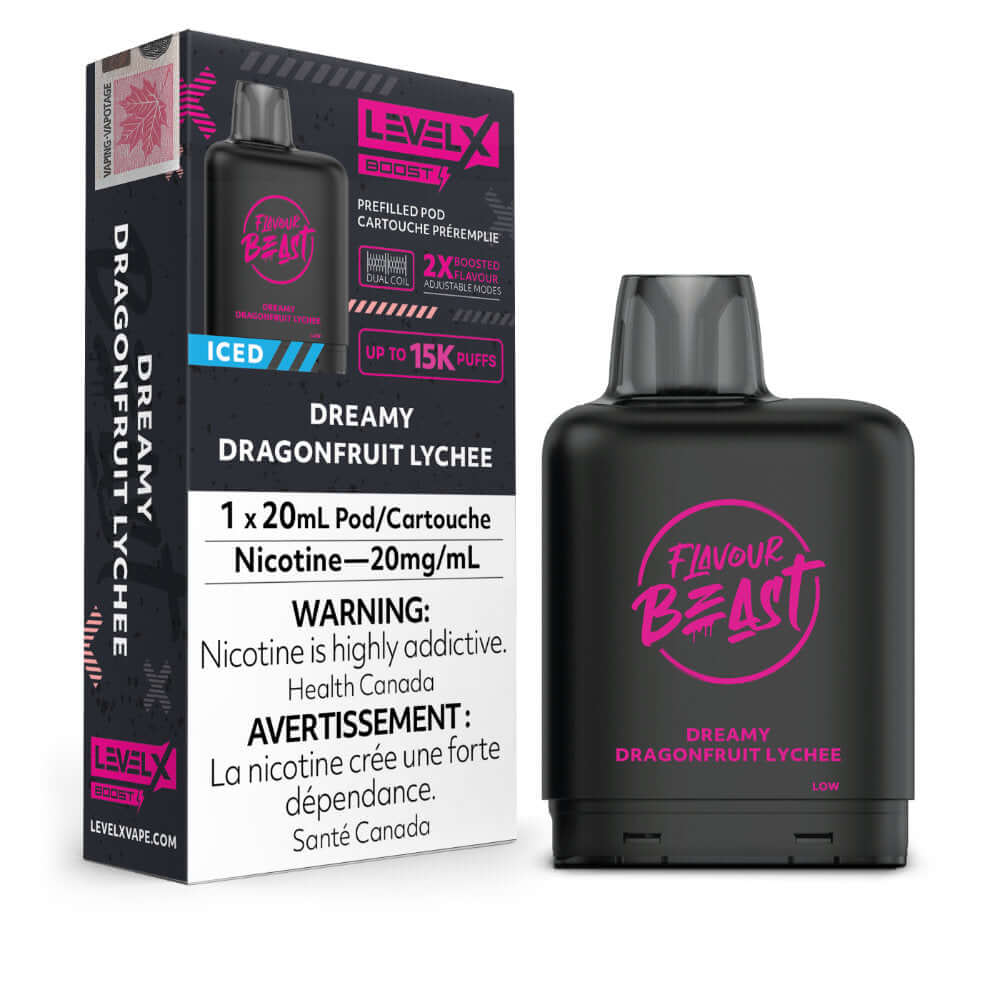 Flavour Beast Boost Vape Pods - Dreamy Dragonfruit Lychee Iced - Level X Flavour Beast Boost Pod 20mL 6PC