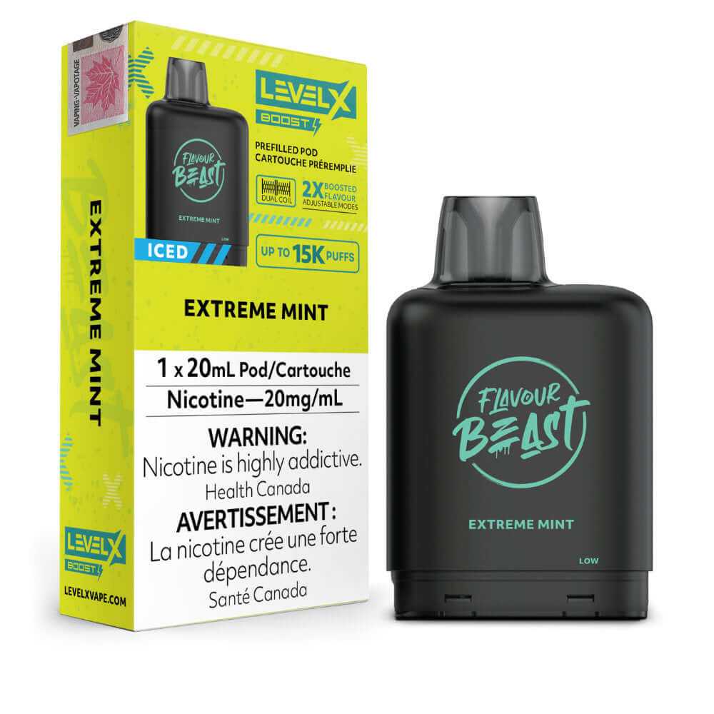 Flavour Beast Boost Vape Pods - Extreme Mint Iced - Level X Flavour Beast Boost Pod 20mL 6PC