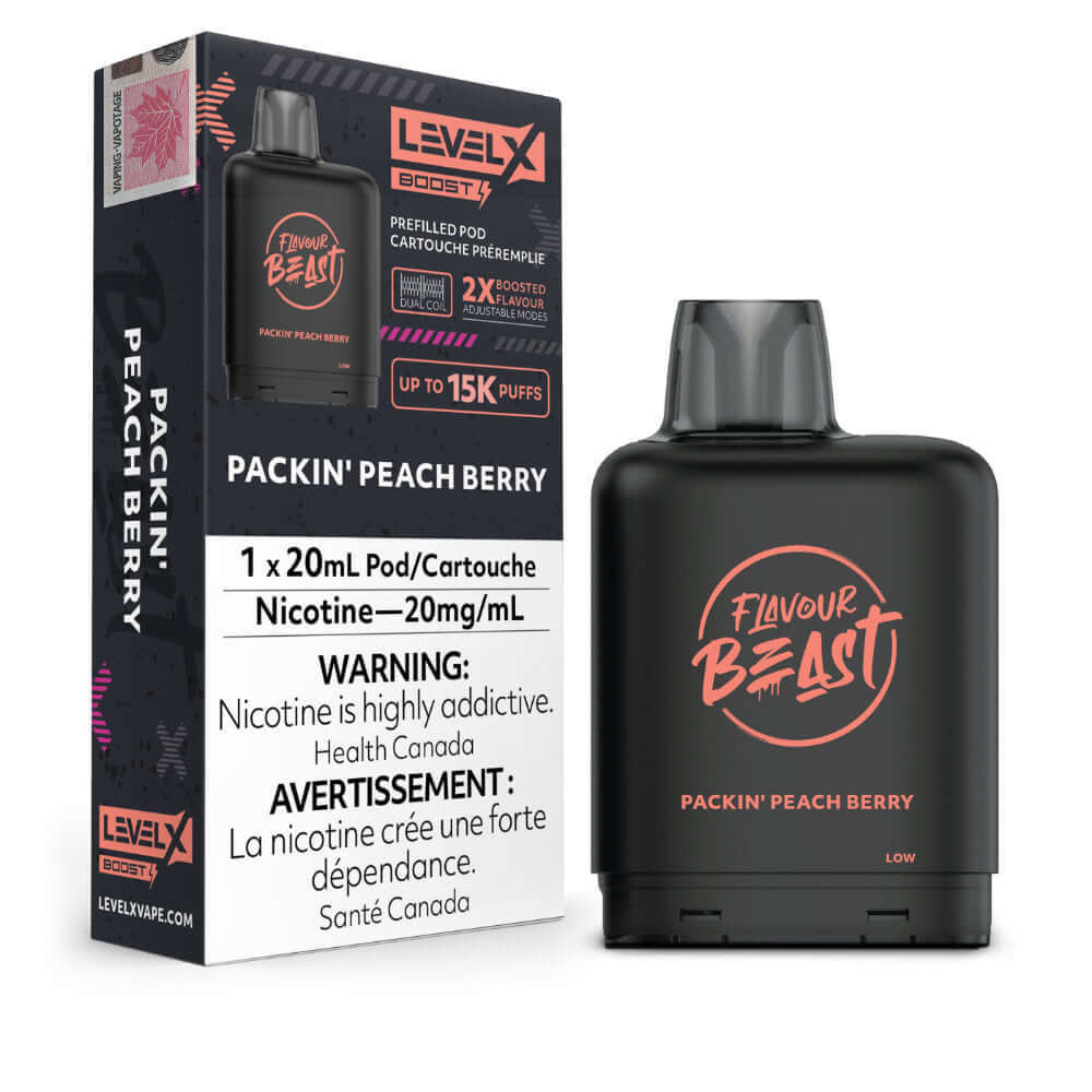 Flavour Beast Boost Vape Pods - Packin' Peach Berry - Level X Flavour Beast Boost Pod 20mL 6PC