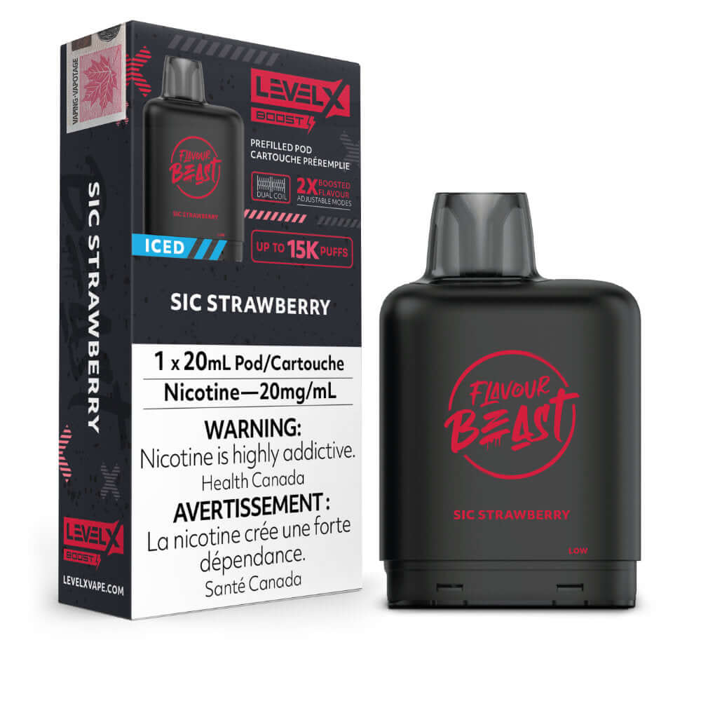 Flavour Beast Boost Vape Pods - Sic Strawberry Iced - Level X Flavour Beast Boost Pod 20mL 6PC