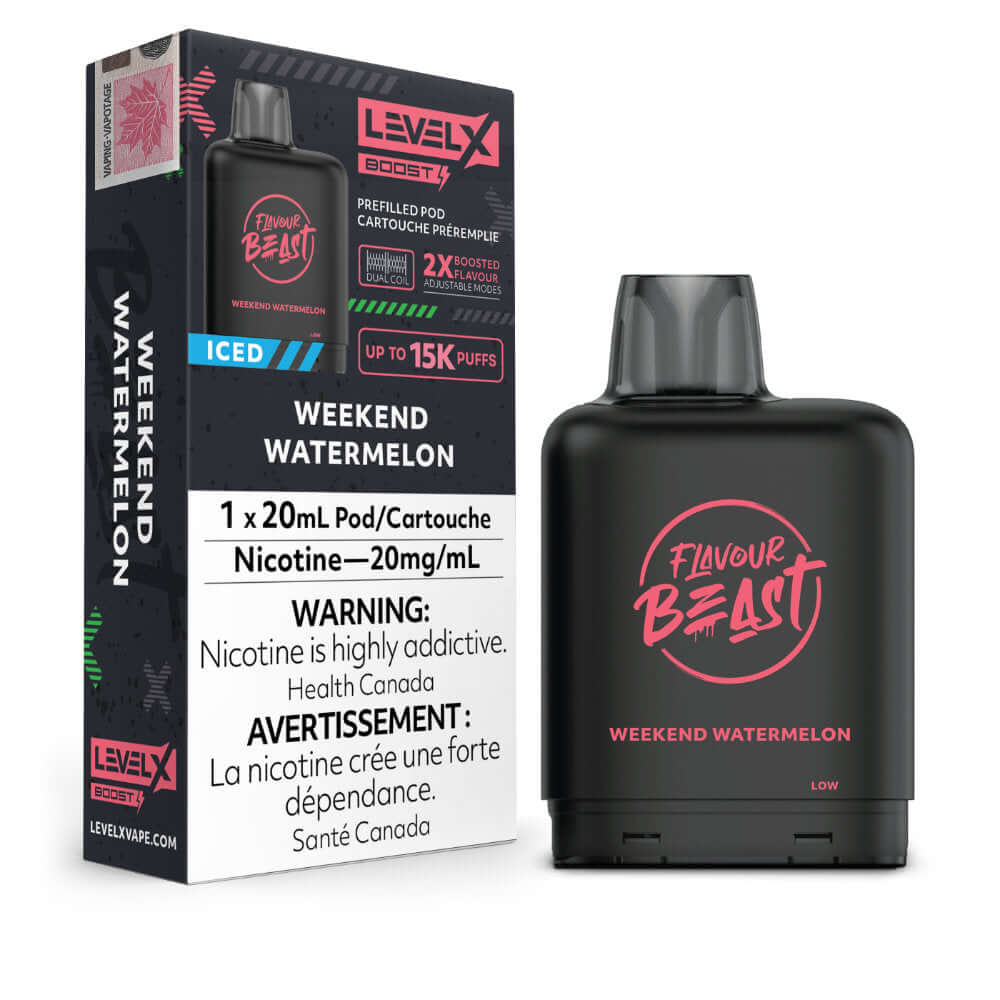 Flavour Beast Boost Vape Pods - Weekend Watermelon Iced - Level X Flavour Beast Boost Pod 20mL 6PC