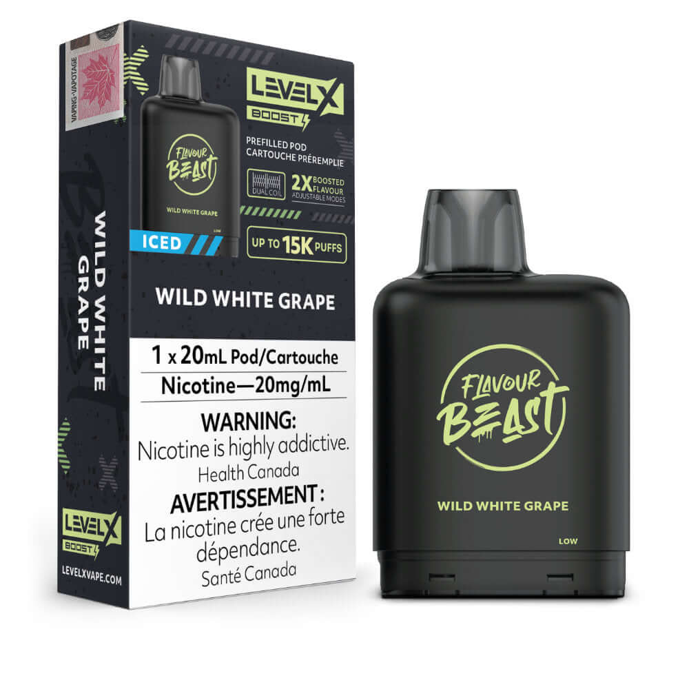 Flavour Beast Boost Vape Pods - Wild White Grape Iced - Level X Flavour Beast Boost Pod 20mL 6PC