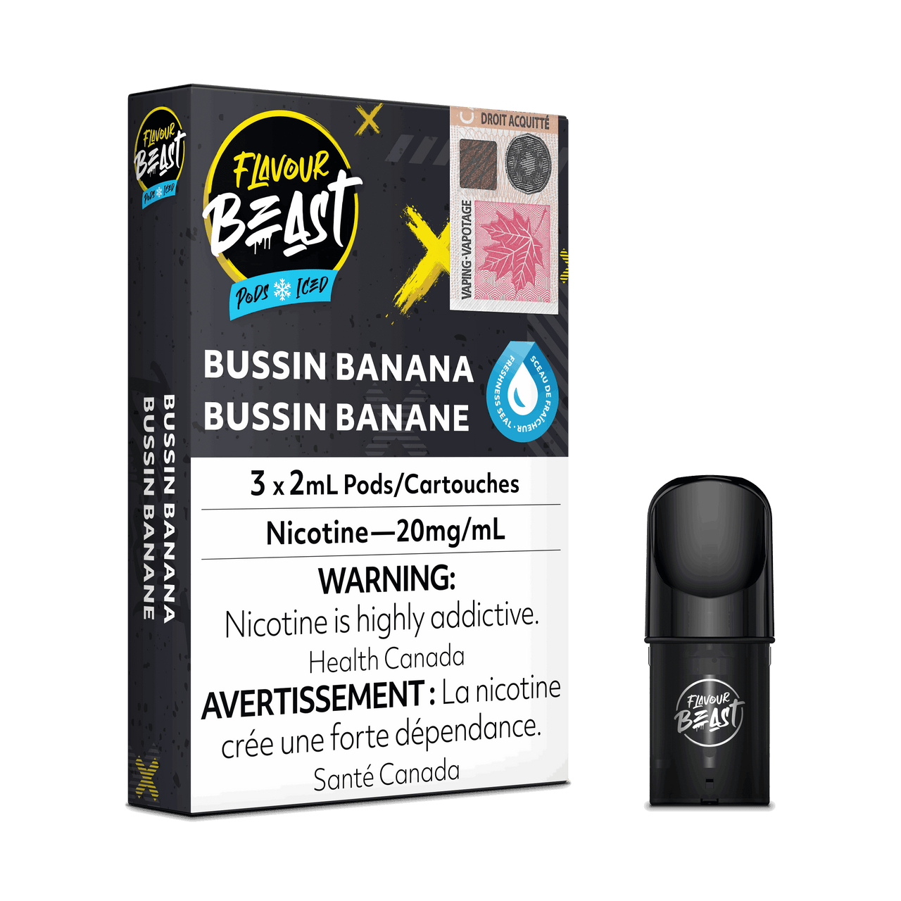 Flavour Beast Vape Pods - Bussin Banana Iced - Flavour Beast Pods 5PC - Stlth and Allo Compatible