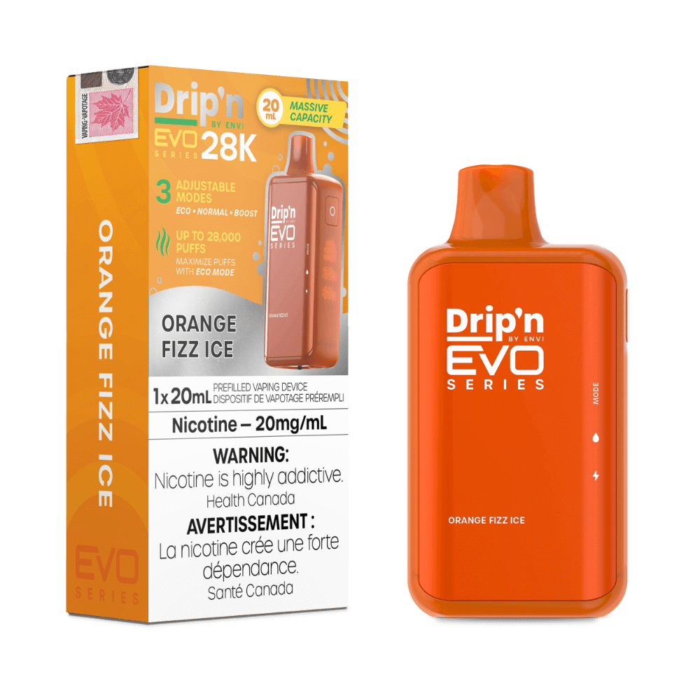 disposable vape - Orange Fizz Ice - Drip'n by Envi EVO Series 28K - 20MG 5pc - The Vapor Bar