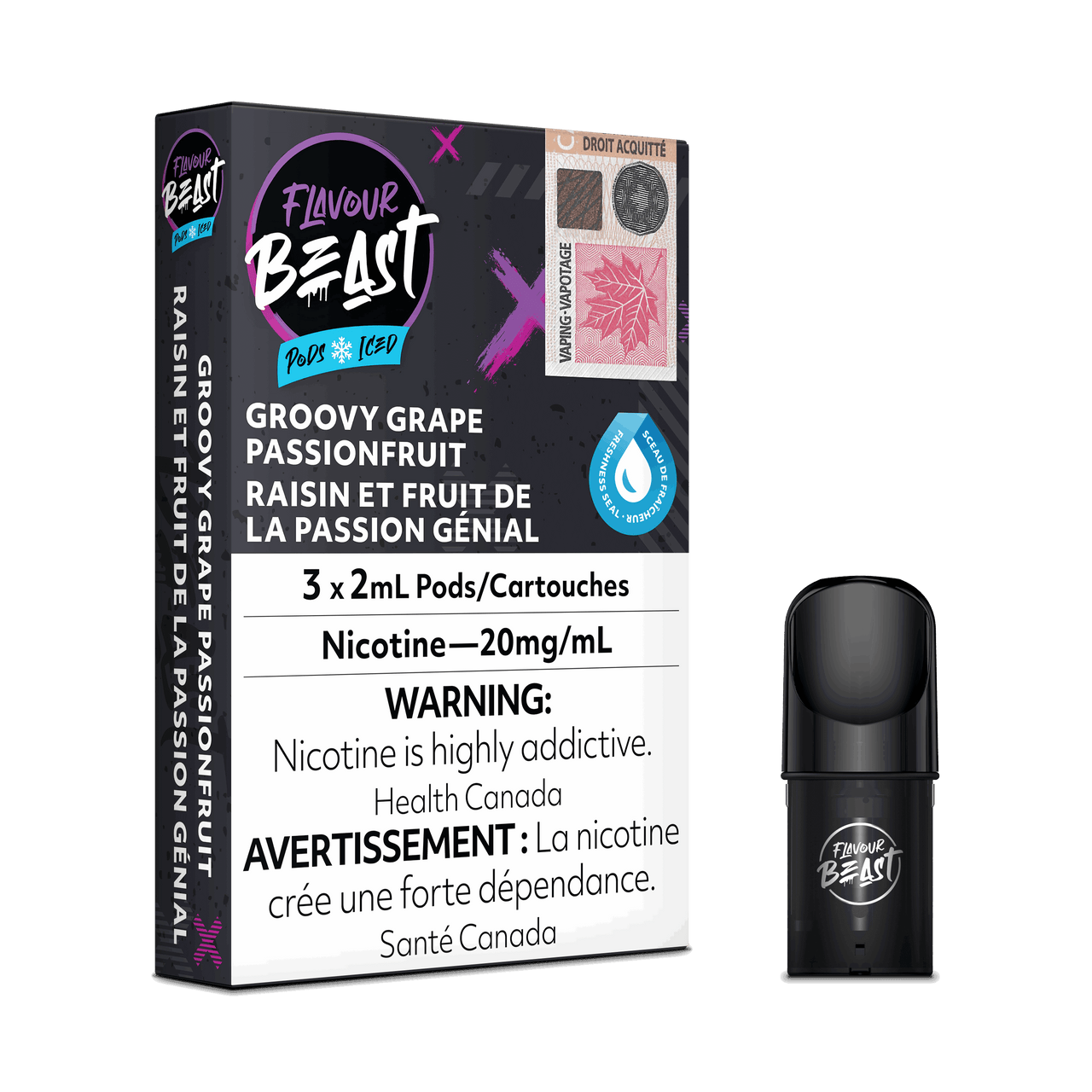 Flavour Beast Vape Pods - Groovy Grape Passionfruit Iced - Flavour Beast Pods 5PC - Stlth and Allo Compatible