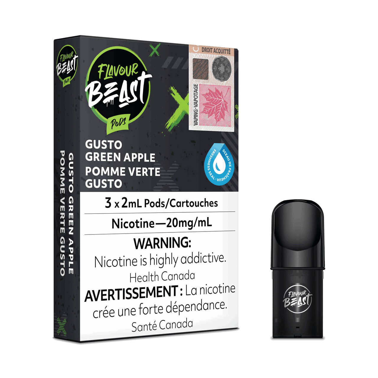 Flavour Beast Vape Pods - Gusto Green Apple - Flavour Beast Pods 5PC - Stlth and Allo Compatible