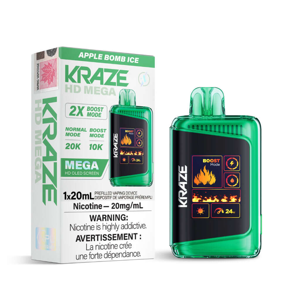 disposable vape - Apple Bomb Ice - Kraze HD Mega - 5pc