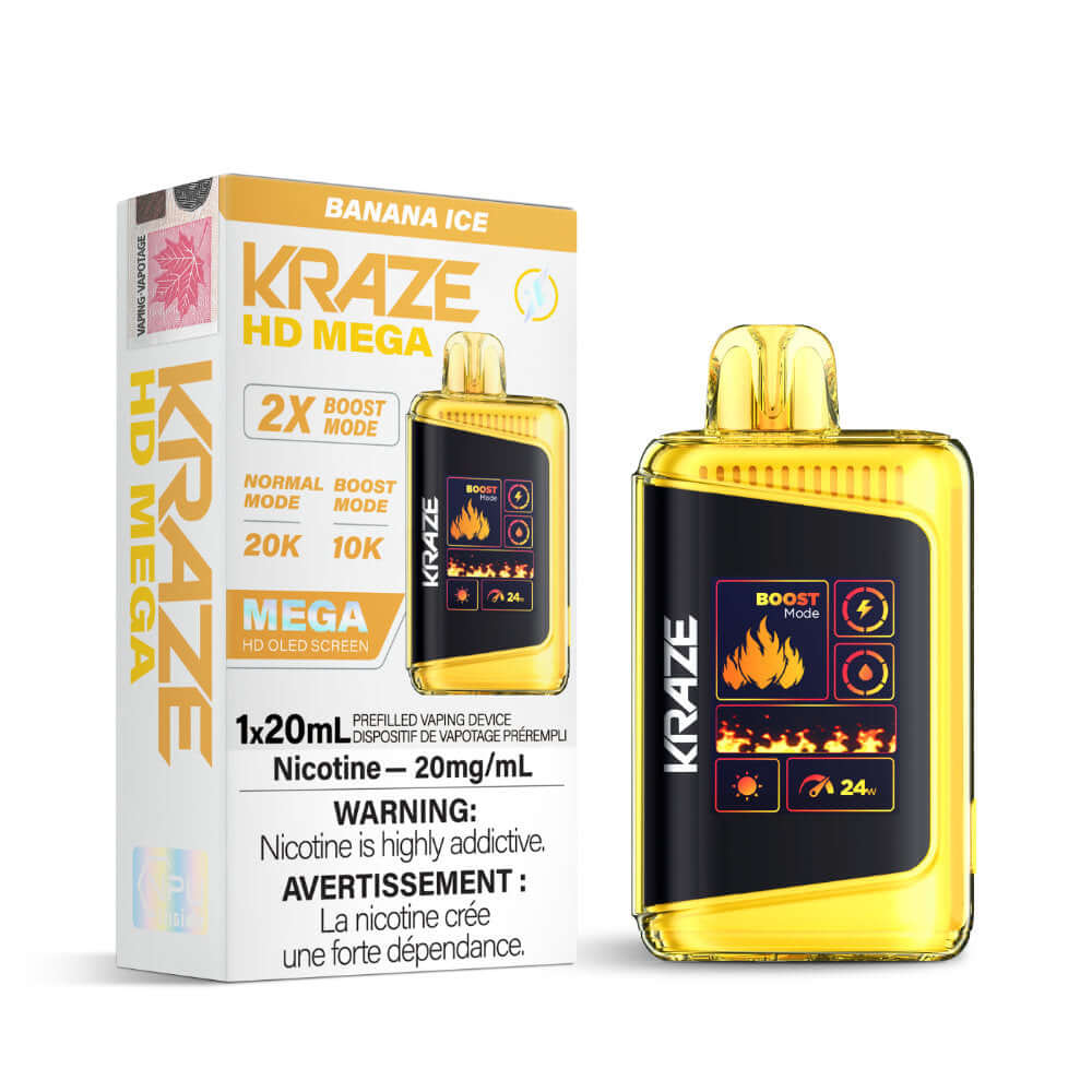 disposable vape - Banana Ice - Kraze HD Mega - 5pc/Carton