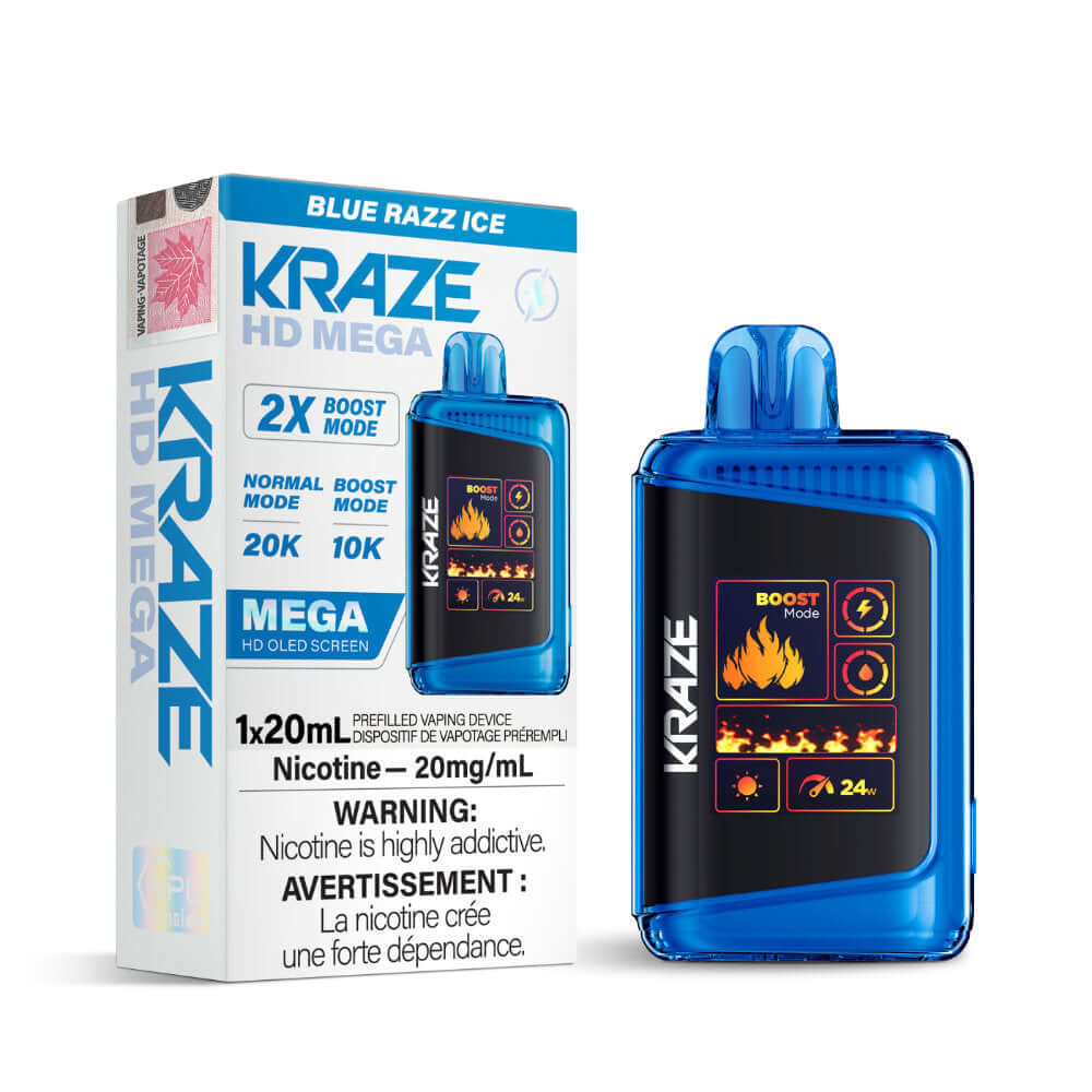 disposable vape - Blue Razz Ice - Kraze HD Mega - 5pc