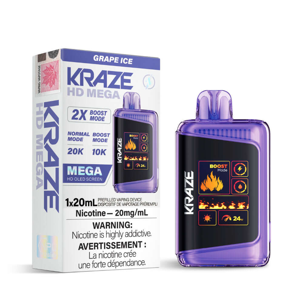 disposable vape - Grape Ice - Kraze HD Mega - 5pc