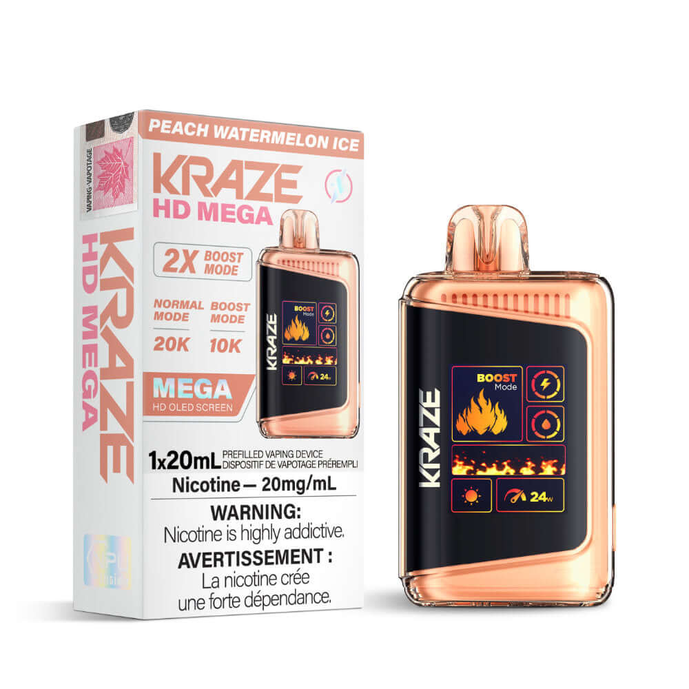 disposable vape - Peach Watermelon Ice - Kraze HD Mega - 5pc