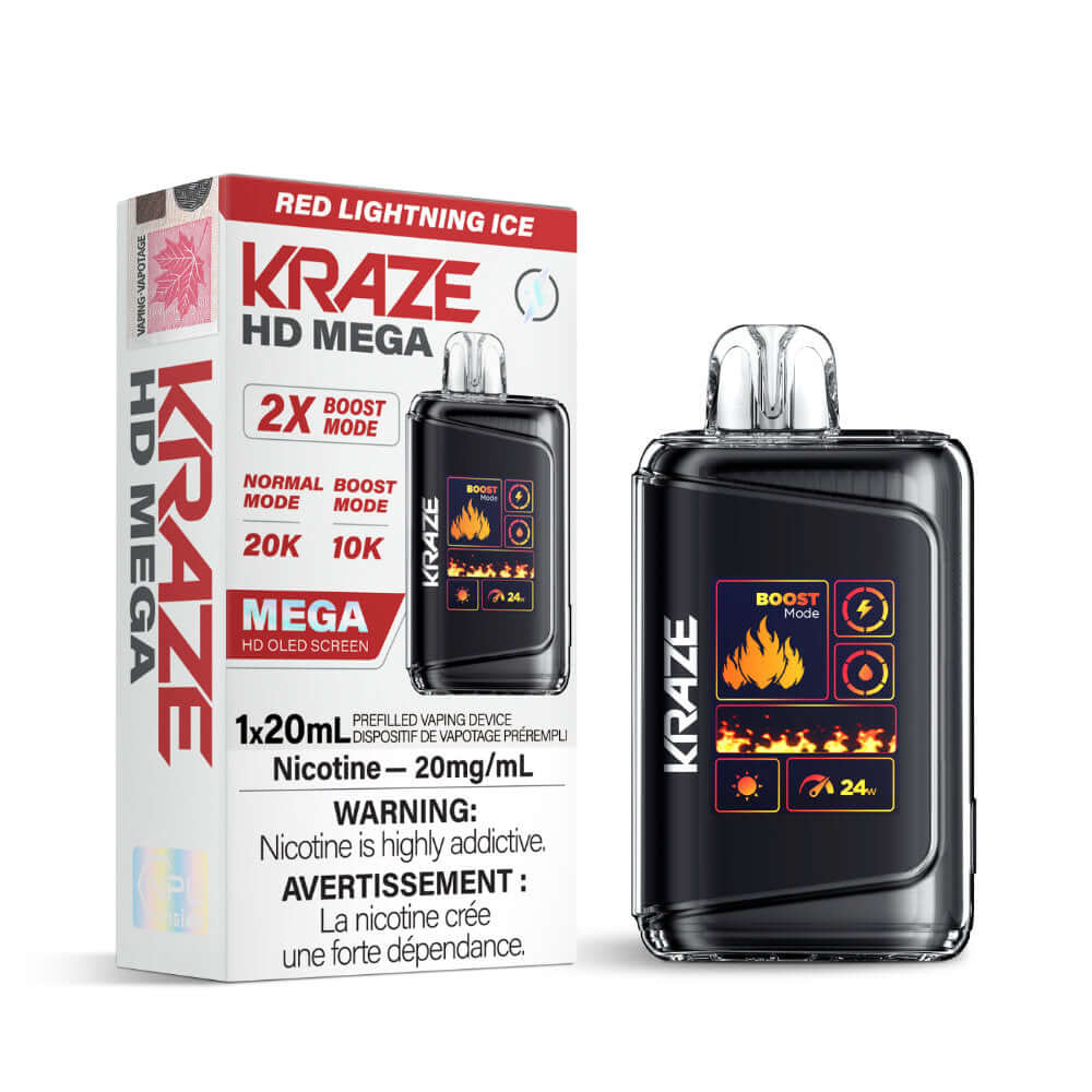 disposable vape - Red Lightning Ice - Kraze HD Mega - 5pc