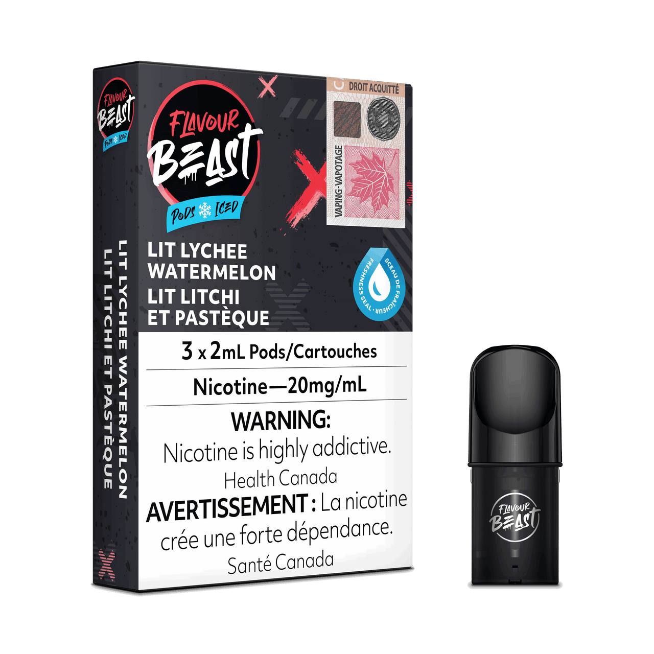 Flavour Beast Vape Pods - Lit Lychee Watermelon Iced - Flavour Beast Pods 5PC - Stlth and Allo Compatible