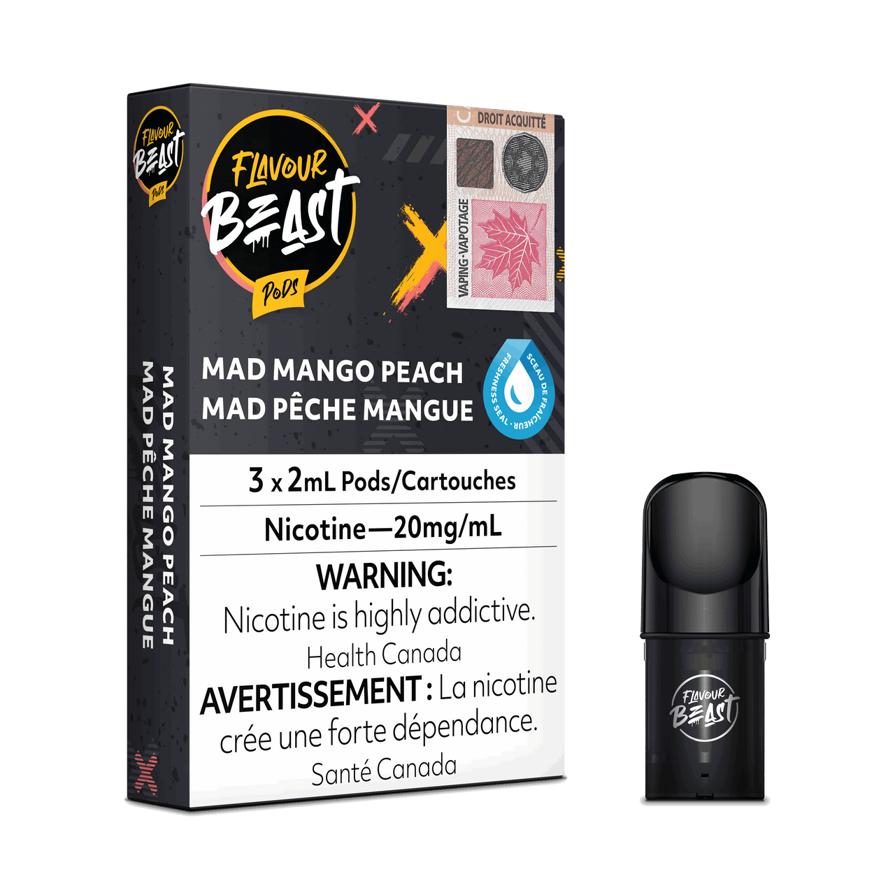 Flavour Beast Vape Pods - Mad Mango Peach - Flavour Beast Pods 5PC - Stlth and Allo Compatible