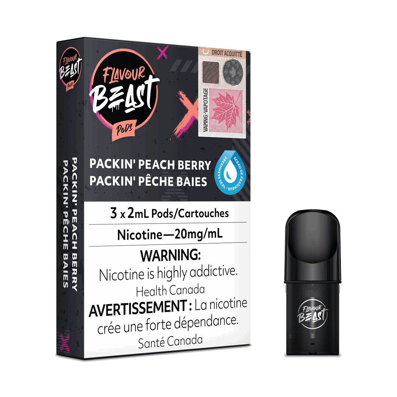 Flavour Beast Vape Pods - Packin' Peach Berry (Pop'n Peach Berry) - Flavour Beast Pods 5PC - Stlth and Allo Compatible