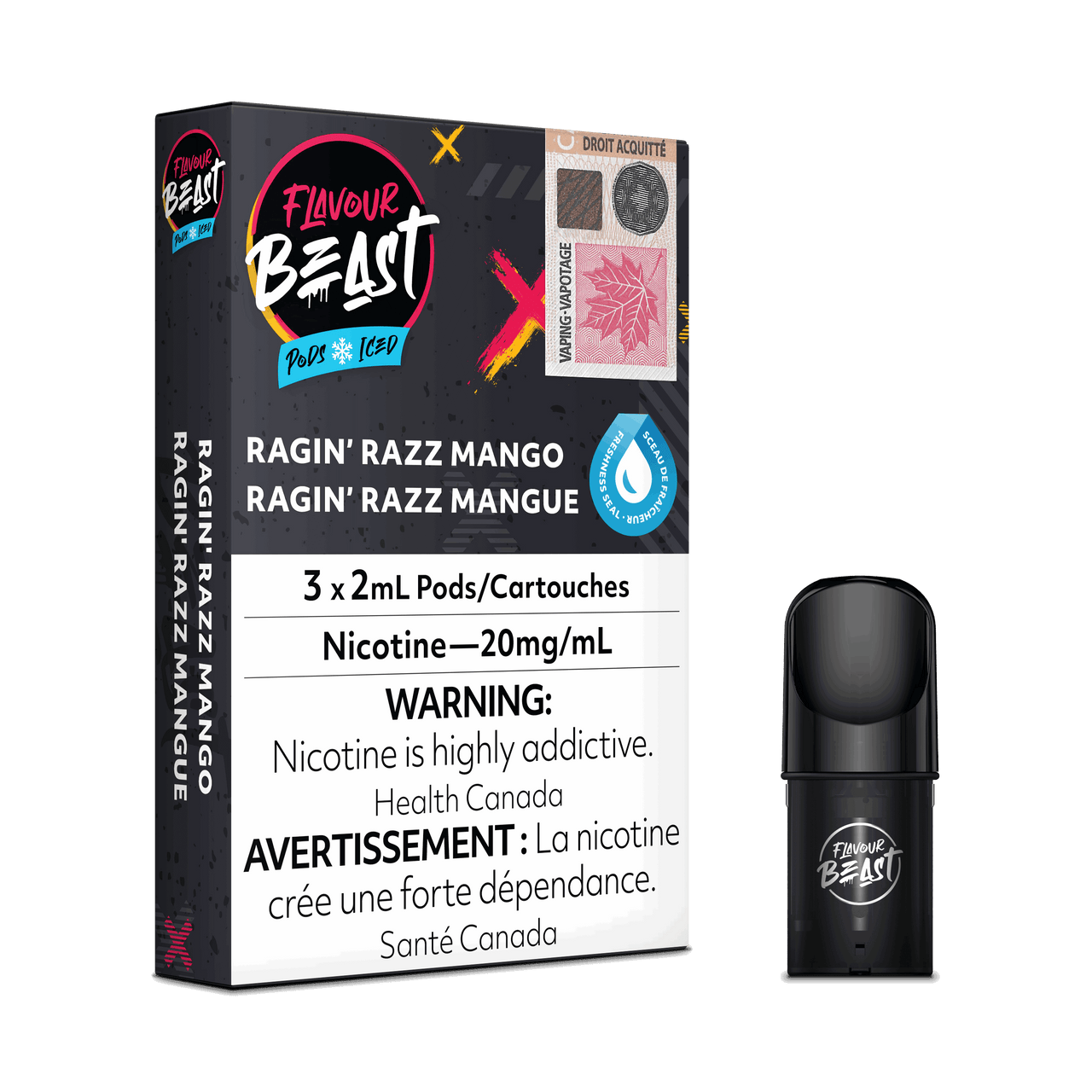 Flavour Beast Vape Pods - Ragin' Razz Mango Iced - Flavour Beast Pods 5PC - Stlth and Allo Compatible