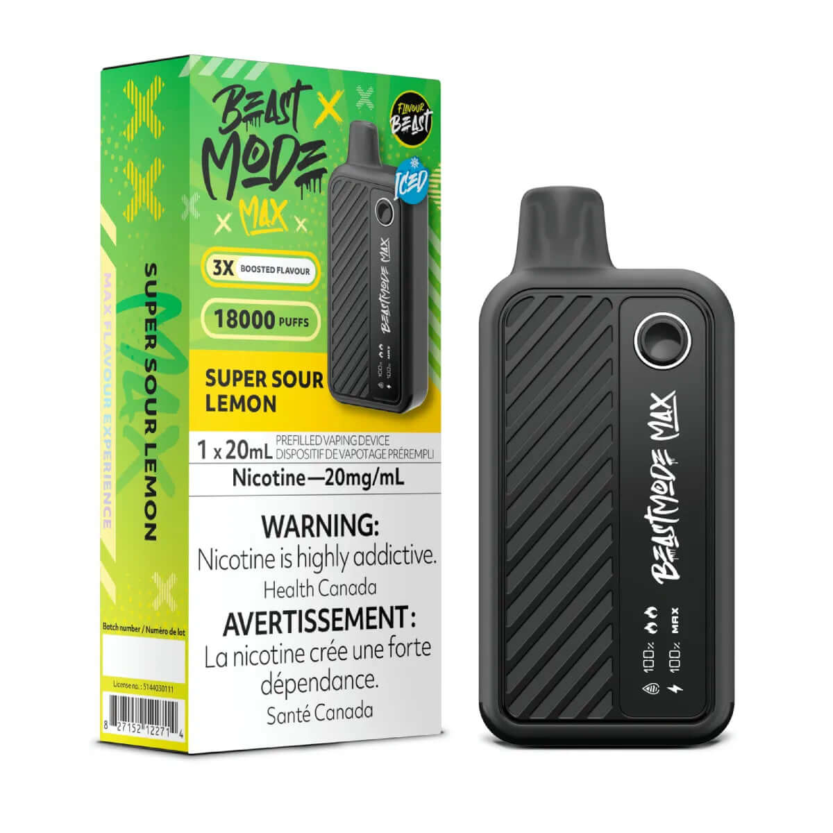 Disposable Vape - Super Sour Lemon - Flavour Beast Beast Mode Max 18K - 5pc