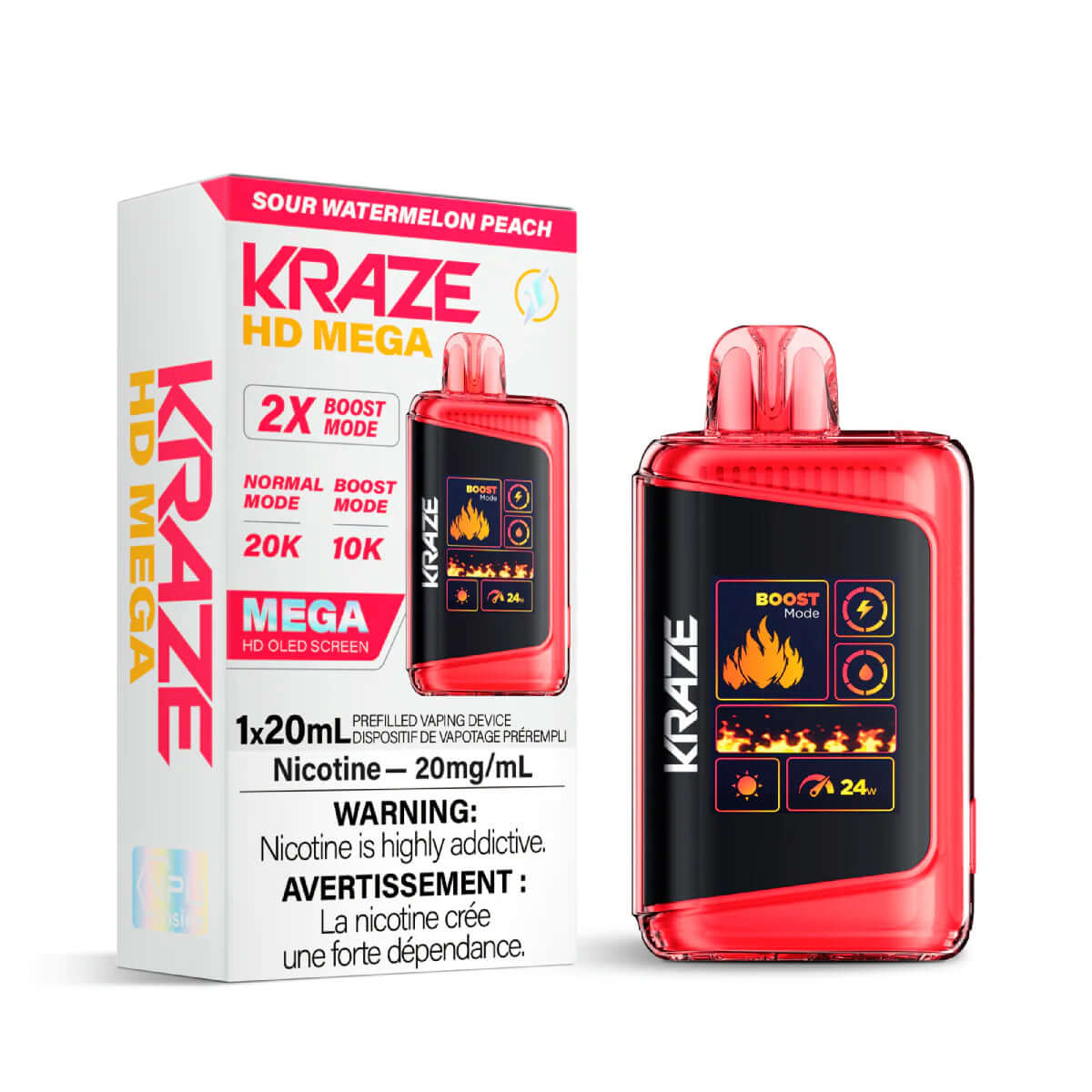 disposable vape - Sour Watermelon Peach - Kraze HD Mega - 5pc