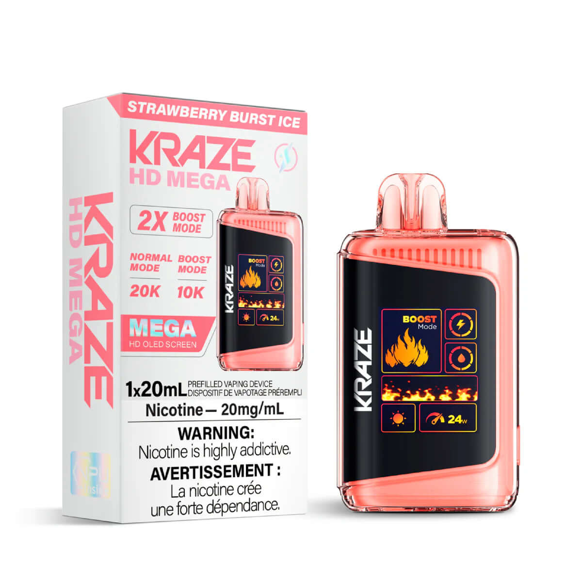 disposable vape - Strawberry Burst Ice - Kraze HD Mega - 5pc