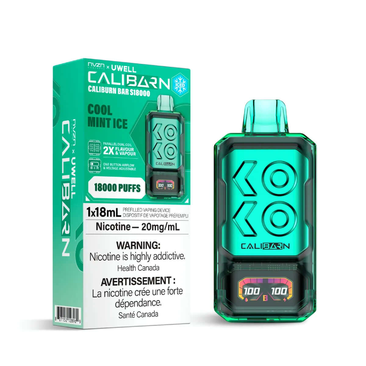 Disposable Vape - Cool Mint Ice - NVZN Caliburn Bar 18K 5pk