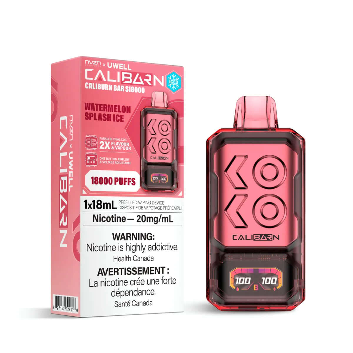 Disposable Vape - Watermelon Splash Ice - NVZN Caliburn Bar 18K 5pk