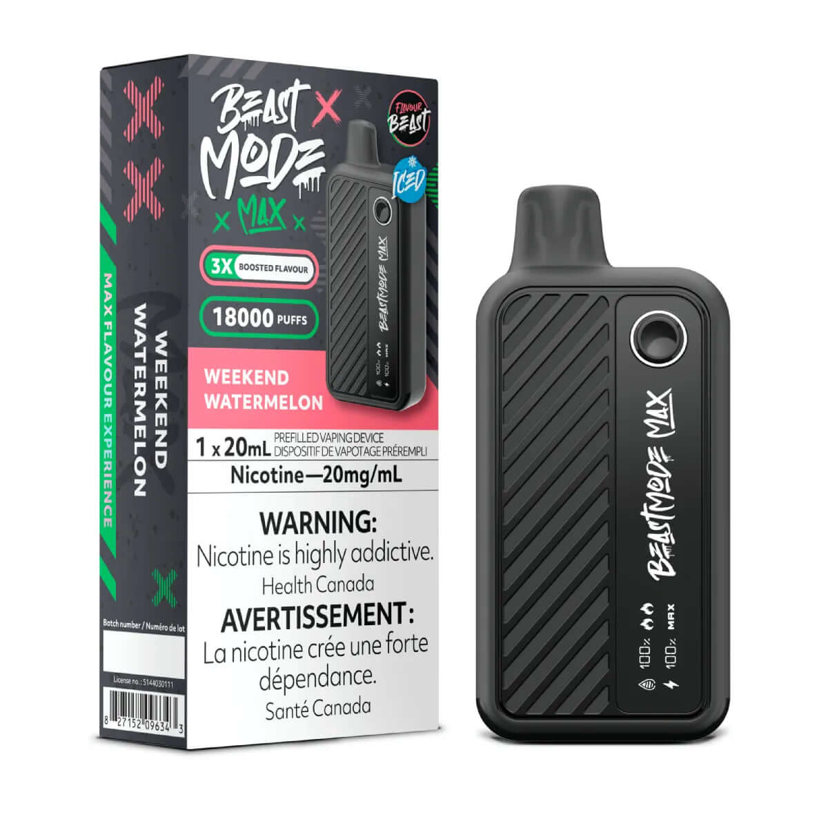 Disposable Vape - Weekend Watermelon Iced - Flavour Beast Beast Mode Max 18K - 5pc